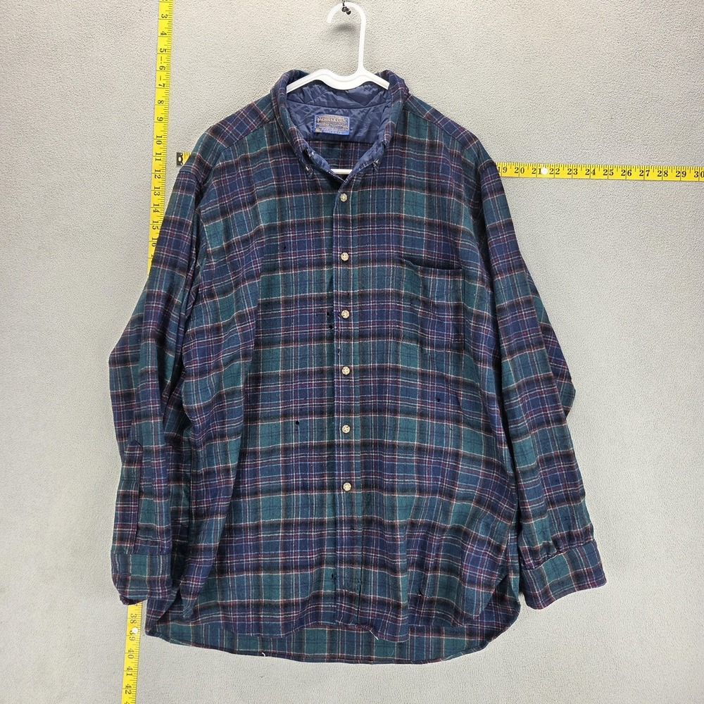 Vintage Pendleton Shirt Mens XL Green Plaid Wool Flannel Lined Long Sleeve USA
